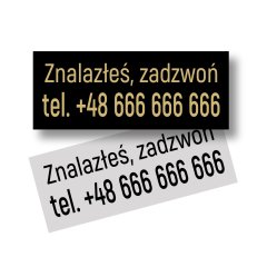 Naklejka informacyjna z numerem telefonu - ZNALAZŁEŚ, ZADZWOŃ  - 15x6mm
